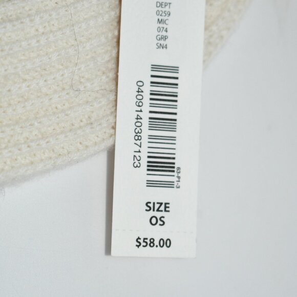 SASSO + SMYTH Ribbed Cuff Faux Fur Pom Beanie in Ivory NWT - Picture 3 of 3